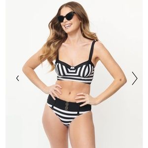 Unique Vintage NWT Stripe Marlene Crop Bikini Top & Belted Sunsational Bottoms